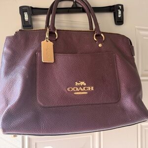Coach Plum Leather Handbag with Gold Accents